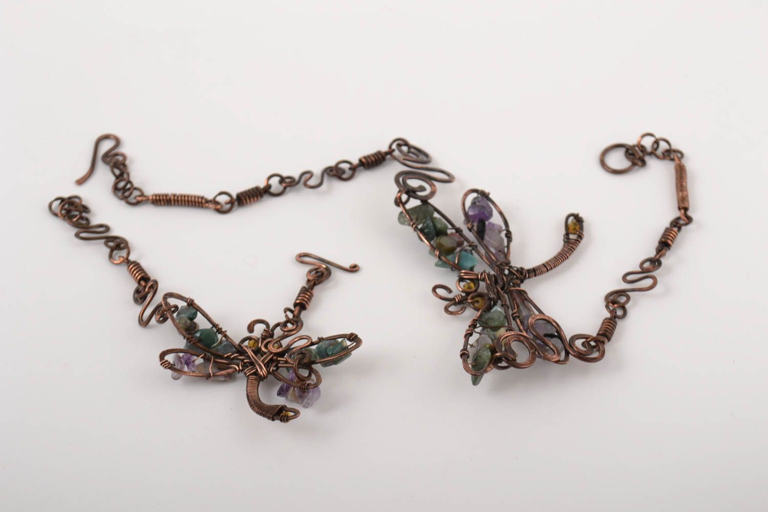 Bracelet cuivre Collier fait main wire wrapping libellule Accessoire femme photo 3