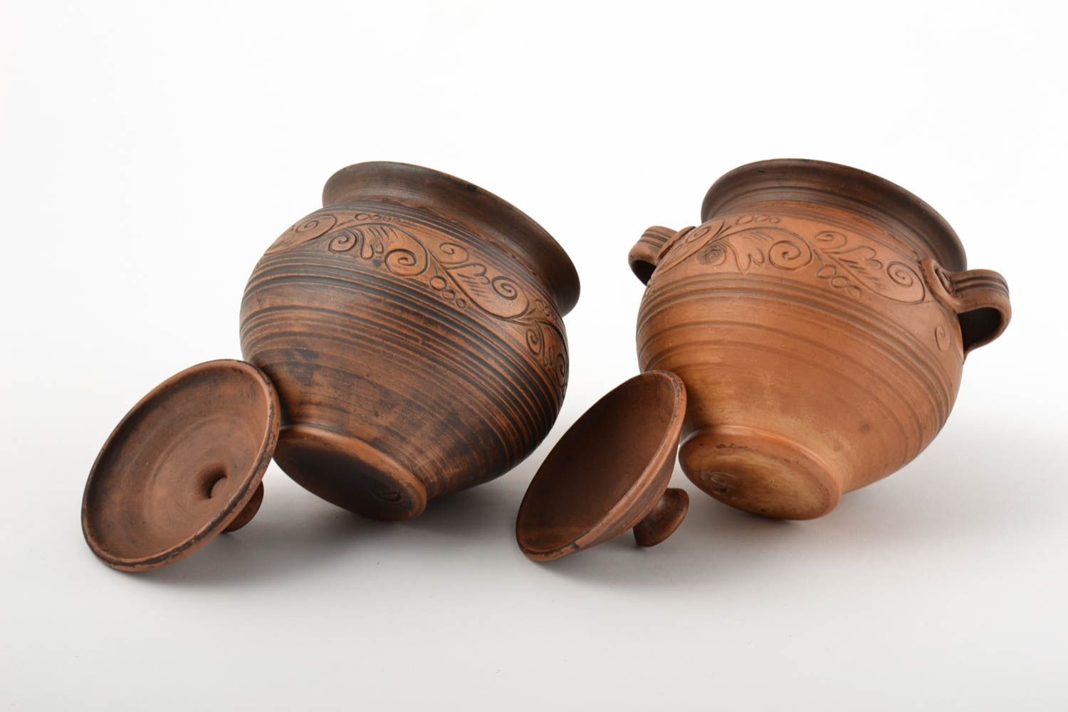 Küchen Zubehör handmade Keramik Topfset Töpfe Keramik in Braun bemalt schön  foto 4