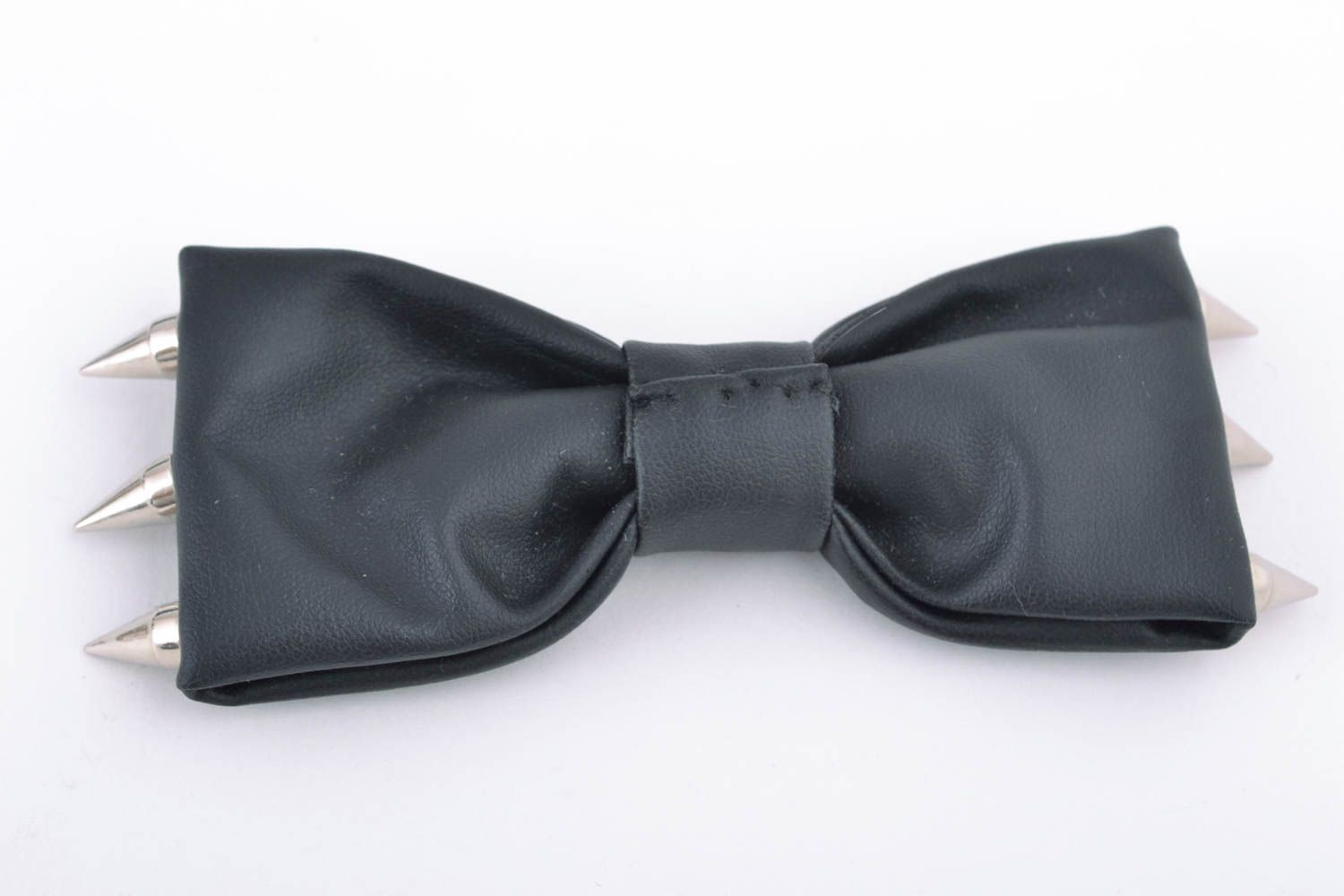 Leather fabric bow tie with spikes photo 4