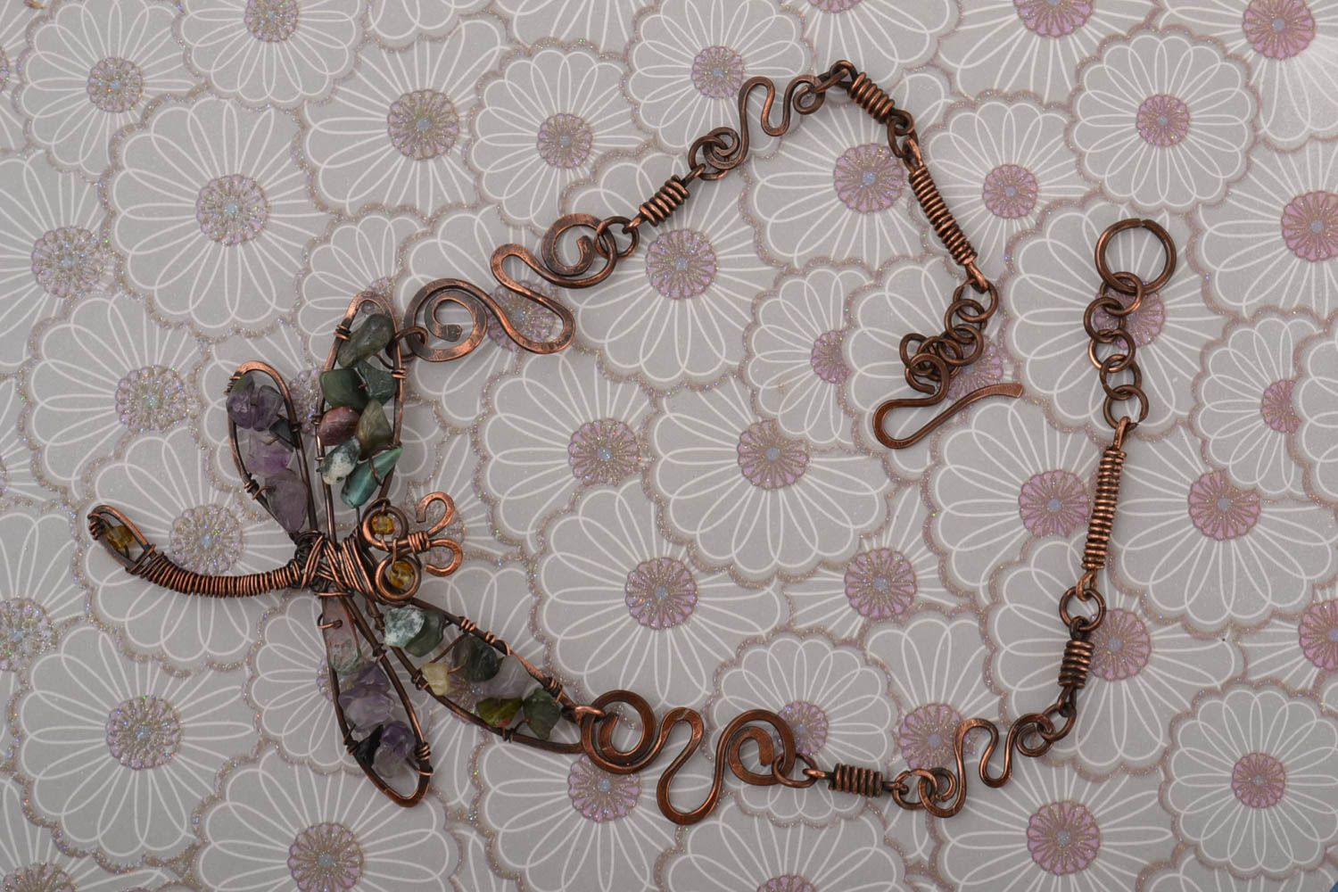 Pendentif cuivre Collier fait main wire wrapping libellule Accessoire femme photo 1
