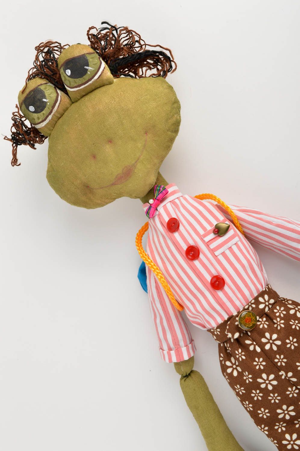 Jouet grenouille garçon Peluche faite main lin coton Décoration d'intérieur photo 4