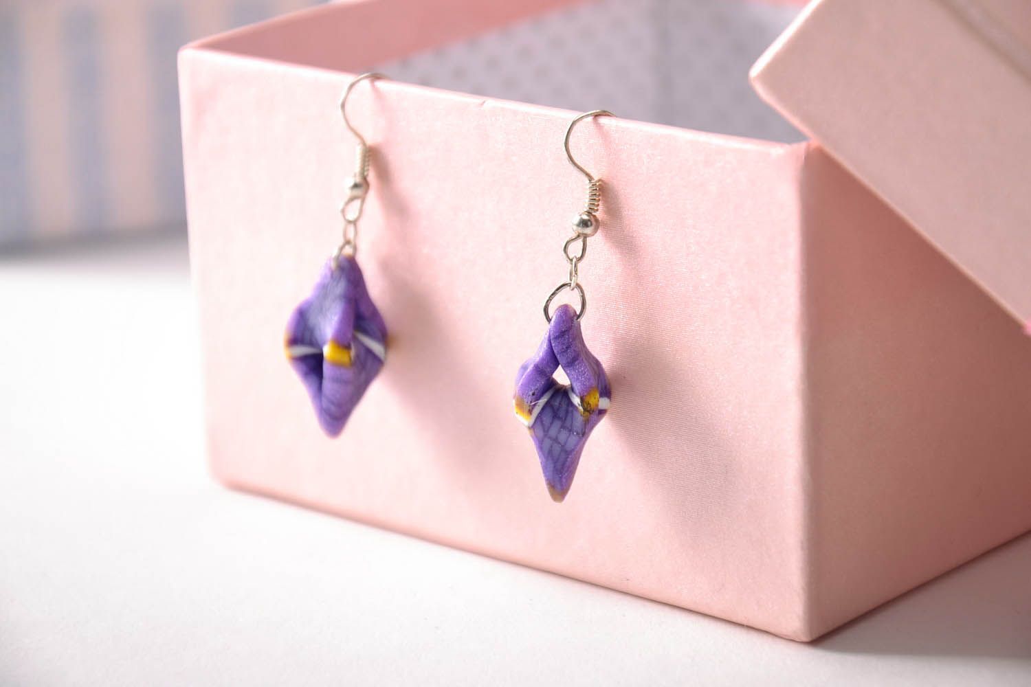 Violet earrings made of polymer clay photo 3