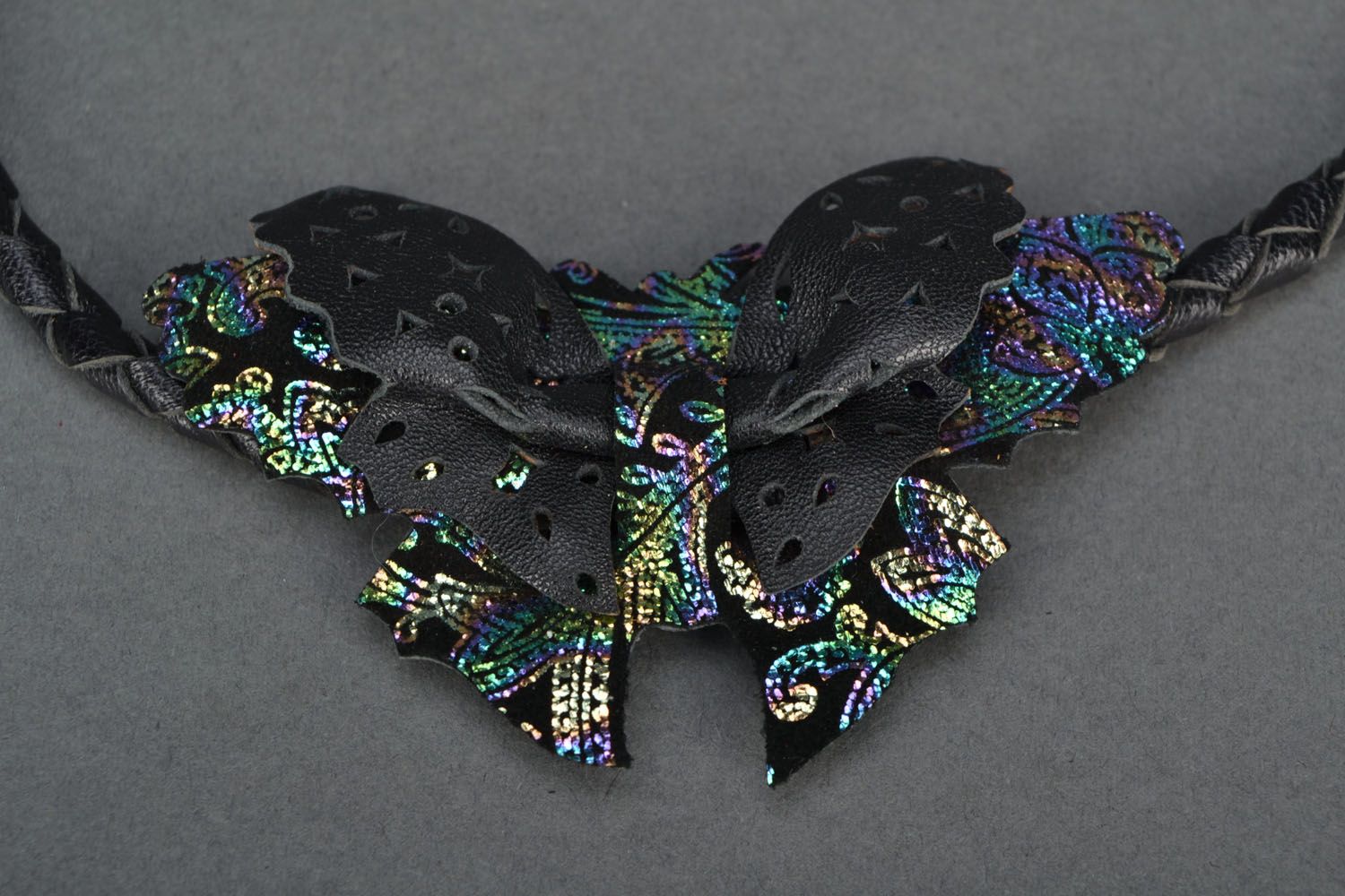 Leather evening necklace Butterflies photo 5
