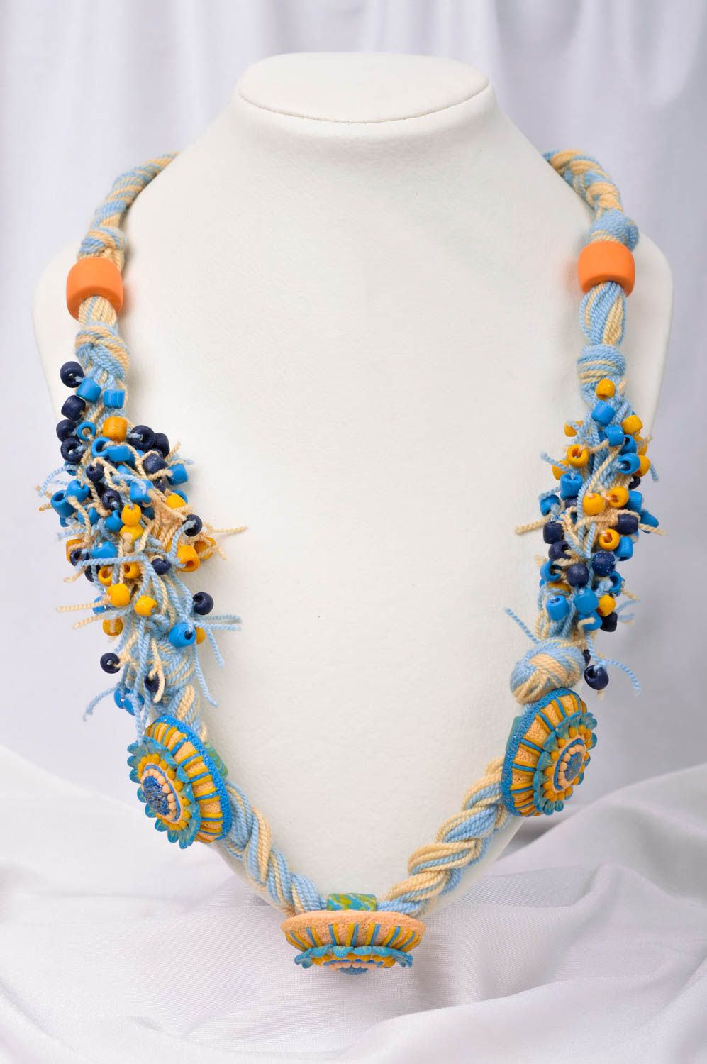 Handmade Collier Halskette Zopf Polymer Schmuck Accessoire für Frauen blau gelb foto 1