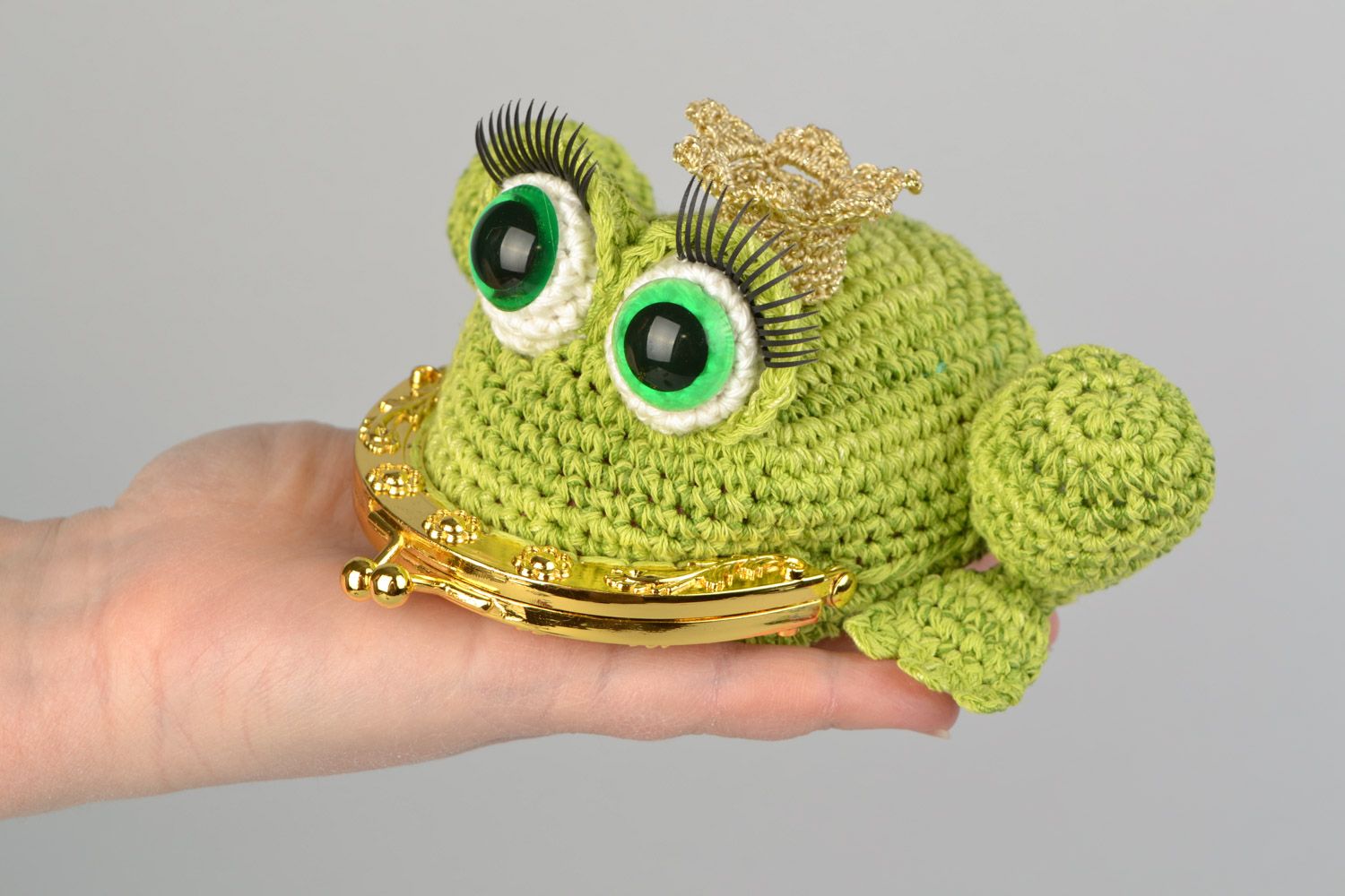 Porte-monnaie tricoté au crochet en forme de grenouille fait main cadeau enfant photo 2