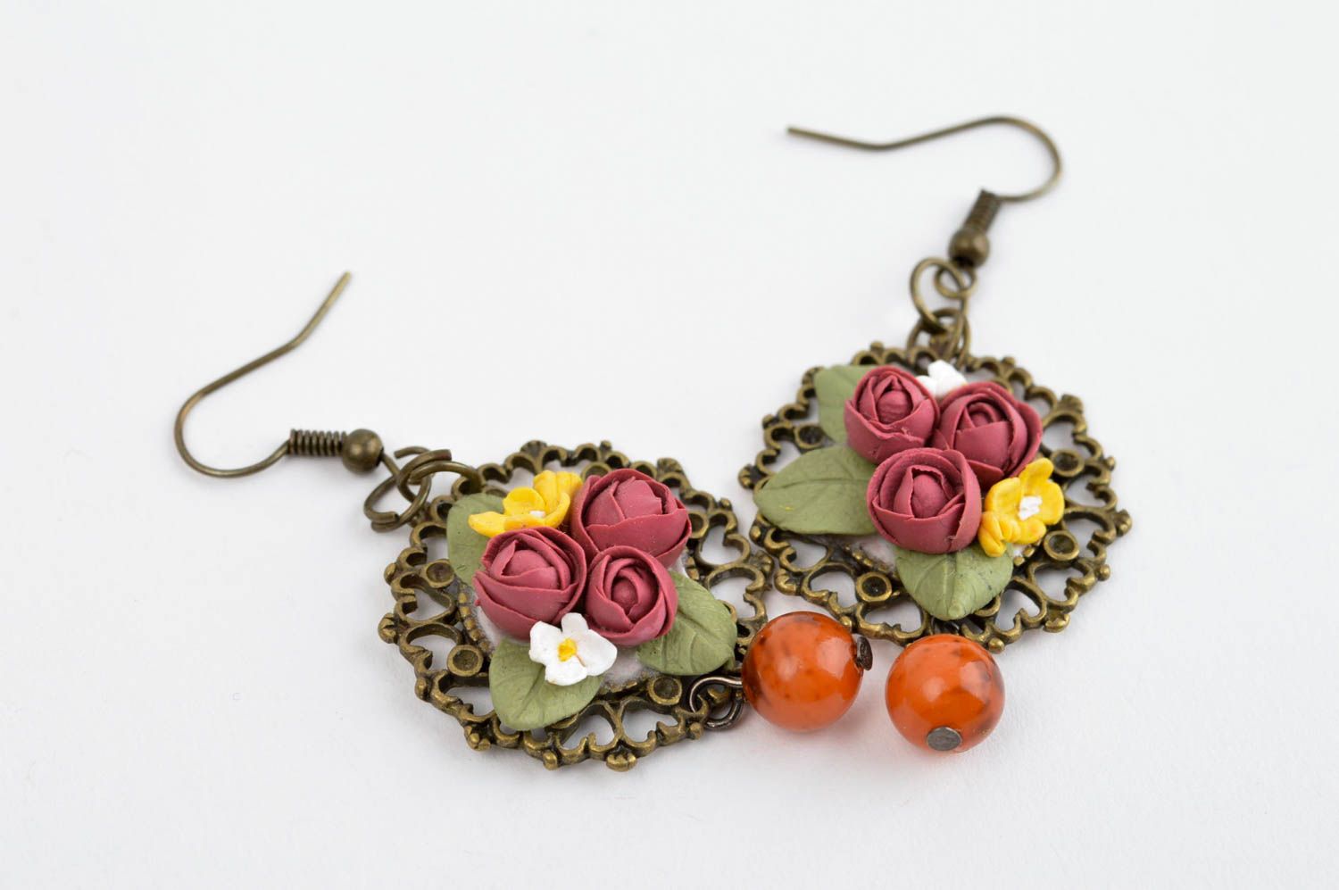Handmade cute designer earrings unusual flower earrings polymer clay jewelry photo 3