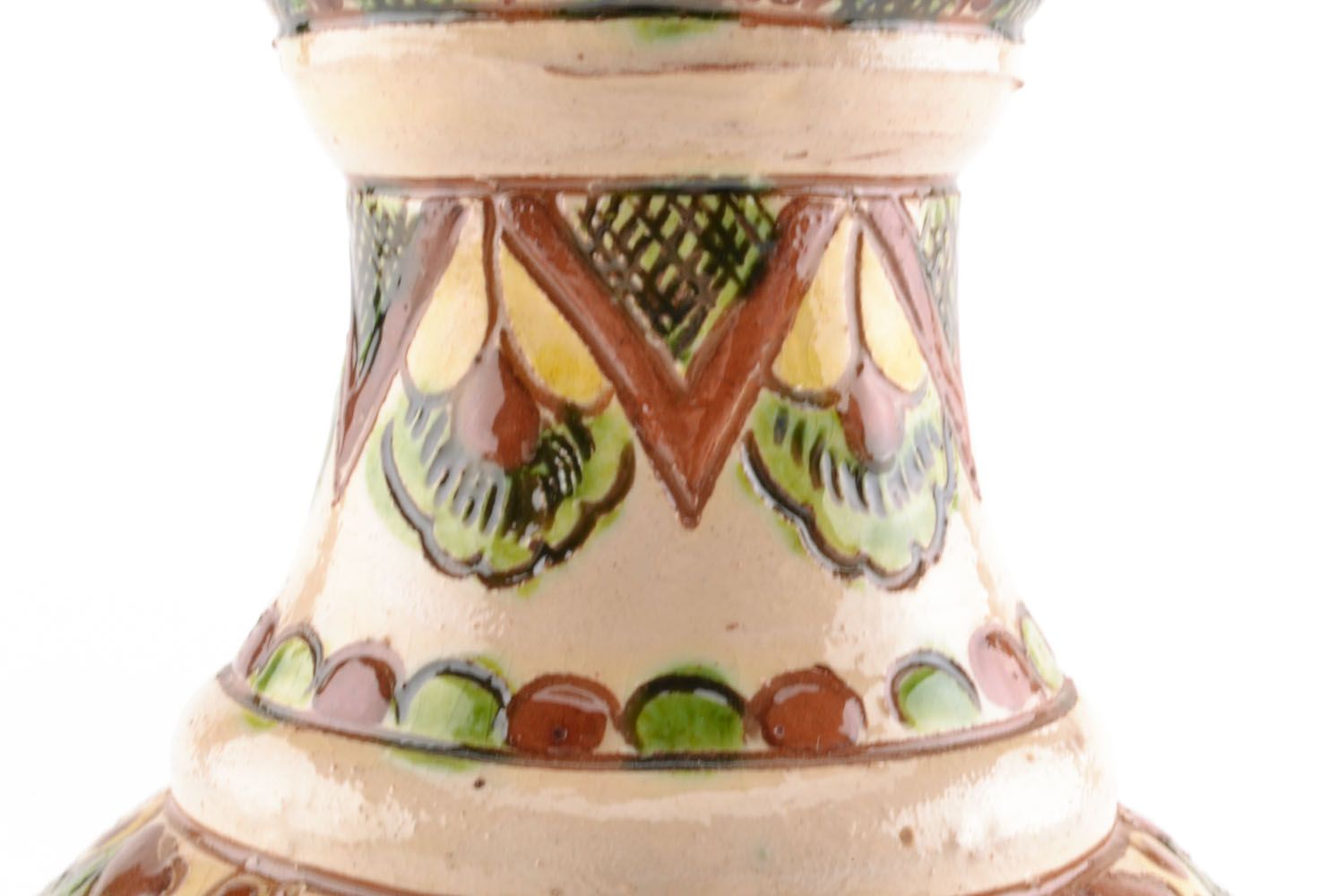 Village style beige & green handmade clay glazed small vase for home décor 6, 1,32 lb photo 5