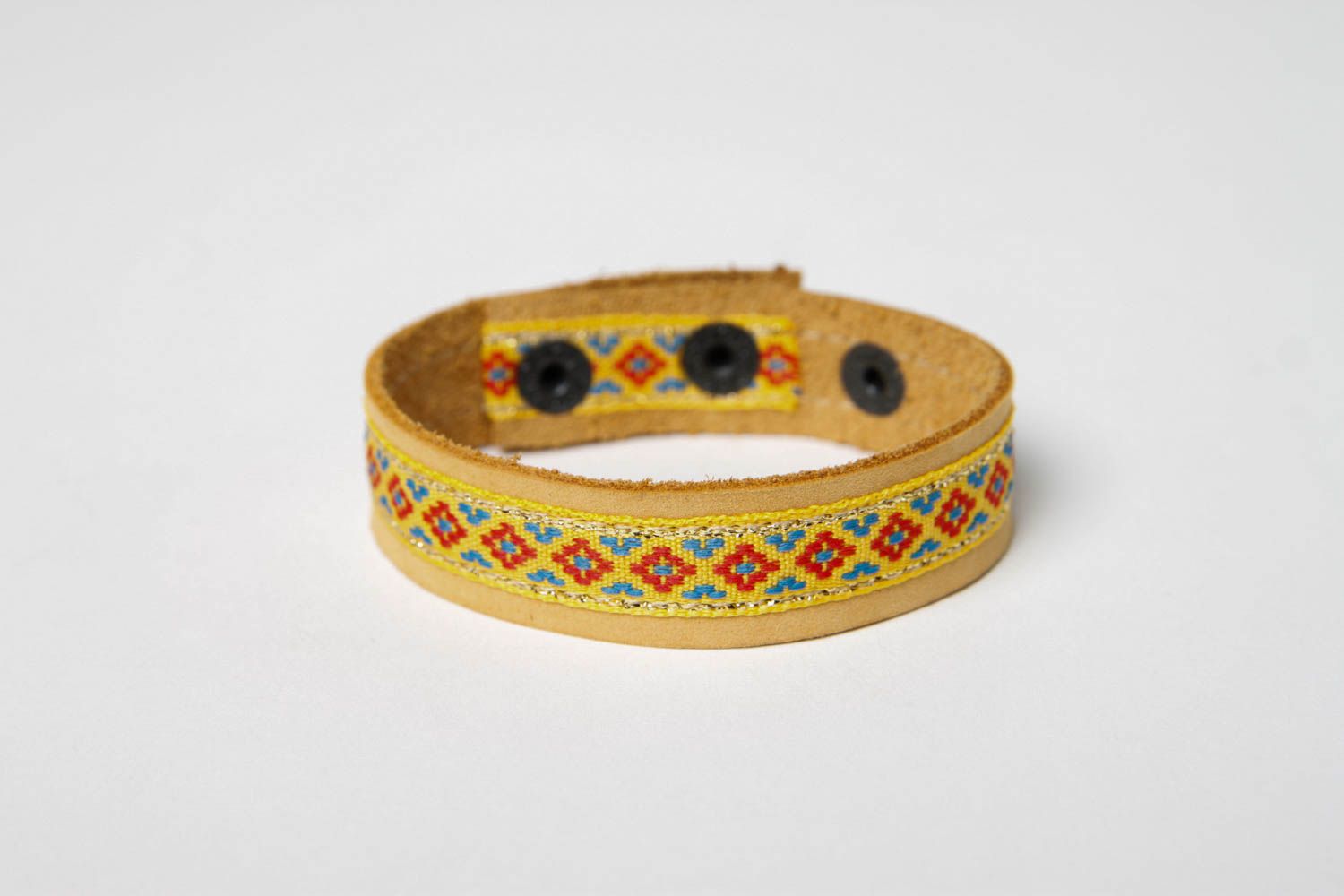 Bracelet cuir Bijou fait main motif ethnique Accessoire en cuir design original photo 3