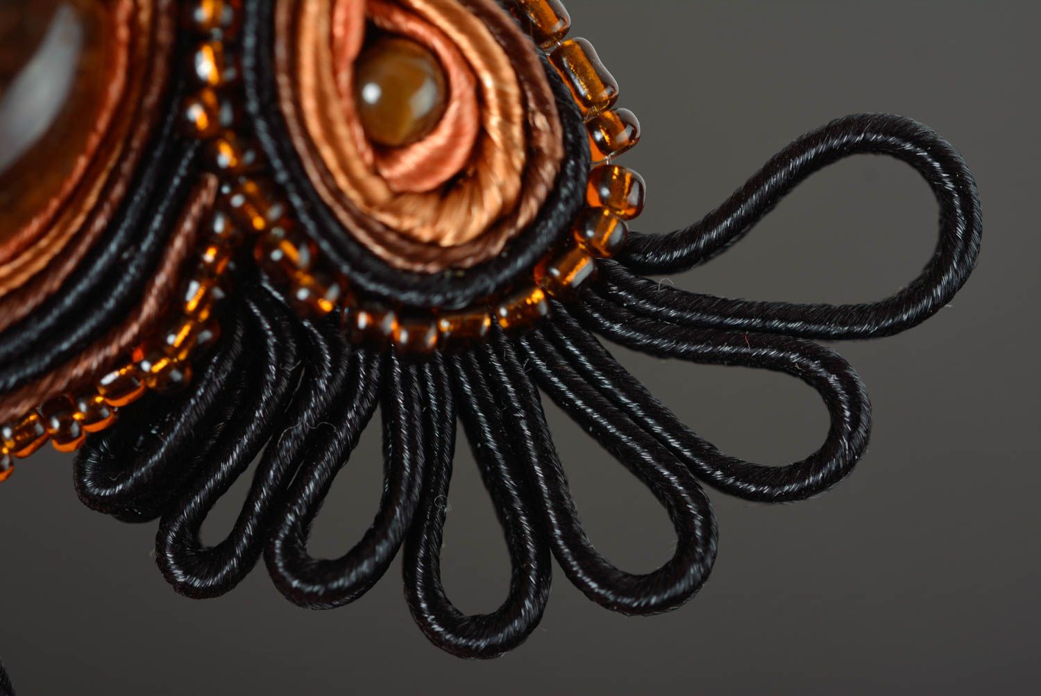 Soutache brooch handmade brooch evening accessories with natural stones photo 4