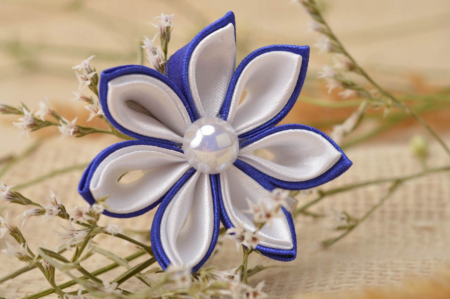 Pince cheveux faite main Barrette fleur blanc-bleu Cadeau enfant Bouquet de mer photo 1