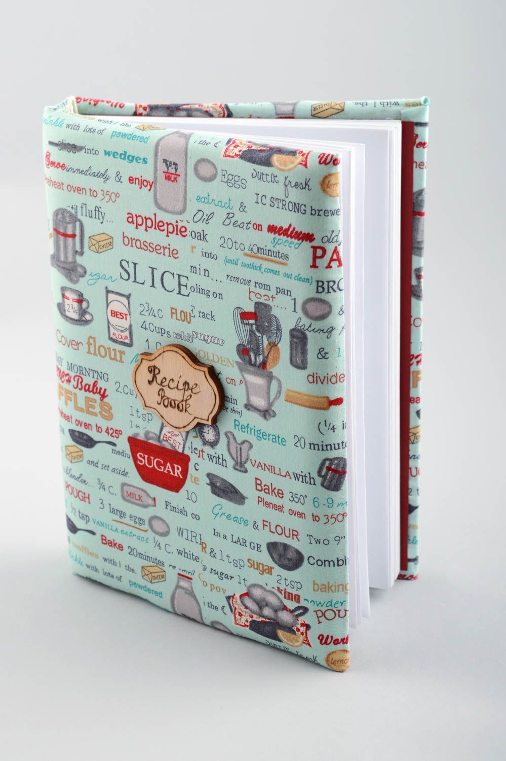 Handmade Notizbuch für Rezepte mit Stoff Hülle Designer Accessoire 104 A5 Seiten foto 3
