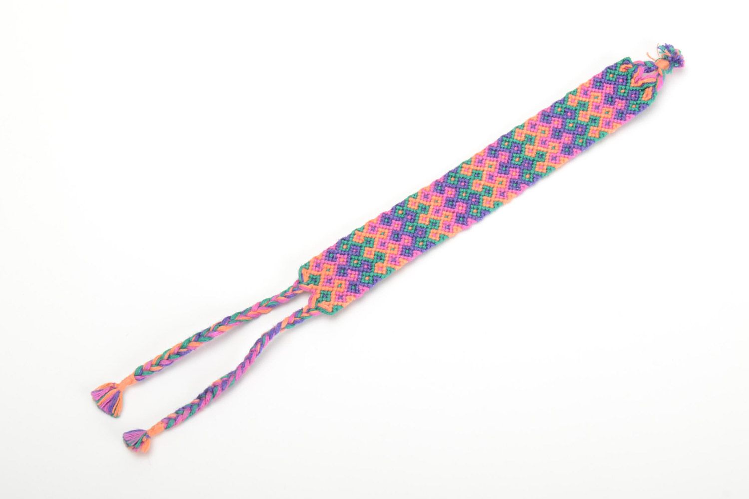 Handmade colorful friendship wrist bracelet woven of embroidery floss for women photo 2