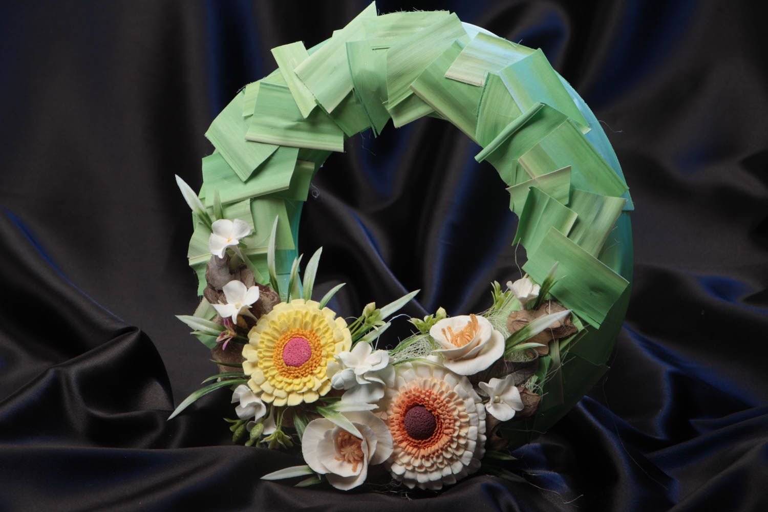 Beautiful handmade designer polymer clay flower door wreath for home decor photo 1