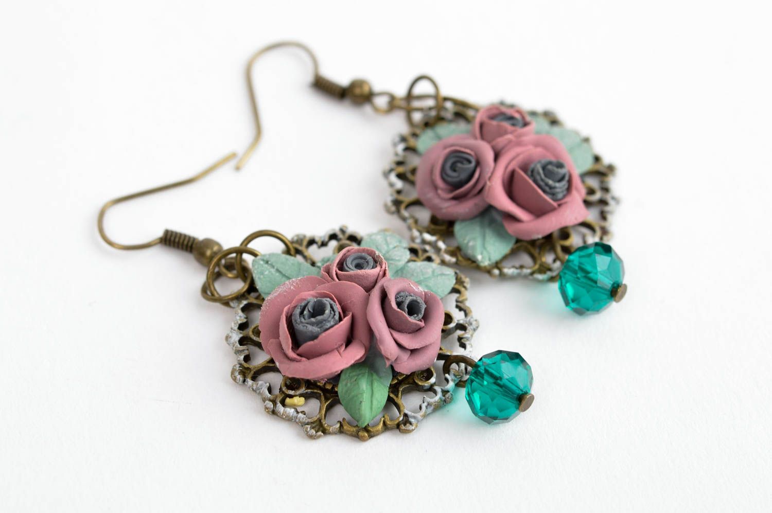 Beautiful handmade plastic earrings floral dangle earrings cool jewelry photo 3