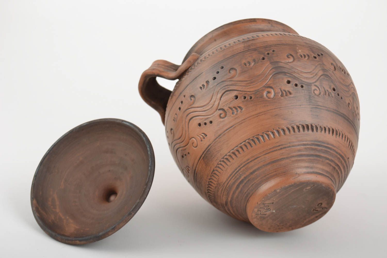Beautiful handmade designer clay pan with handles and lid 2 l ceramic pot photo 4