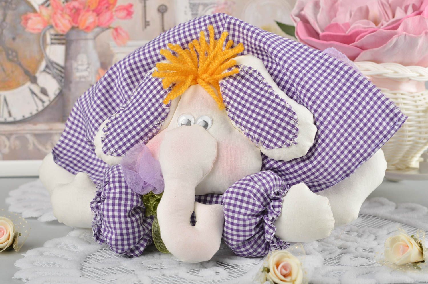 Juguete artesanal de tela muñeco de peluche regalo original para niño Elefante foto 1