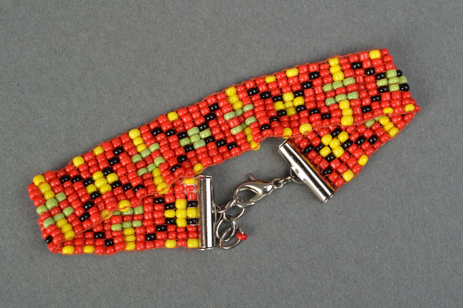 Bright beaded wrist bracelet Red and Yellow photo 3