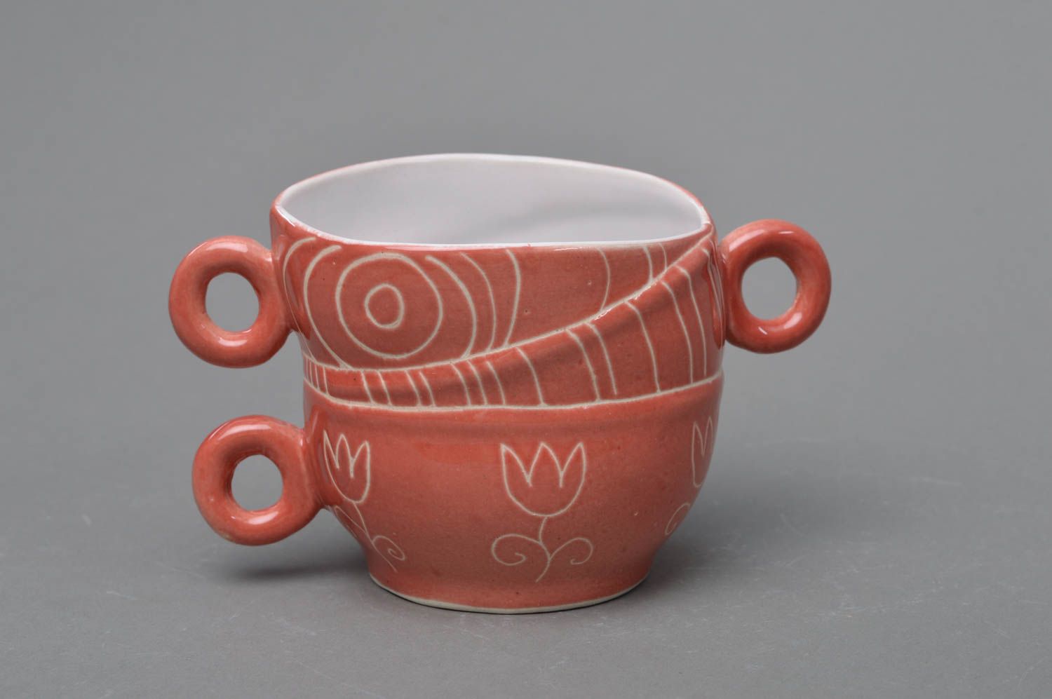 Handmade keramische Tasse aus Porzellan mit Bemalung rot schön originell foto 1