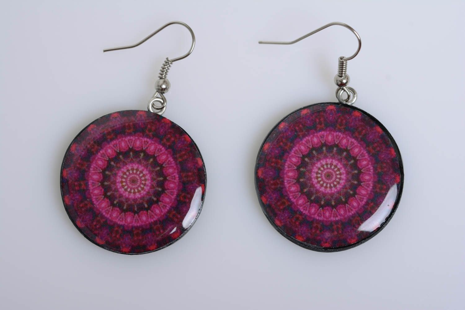 Polymer clay earrings stylish purple round handmade accessory for summer photo 5