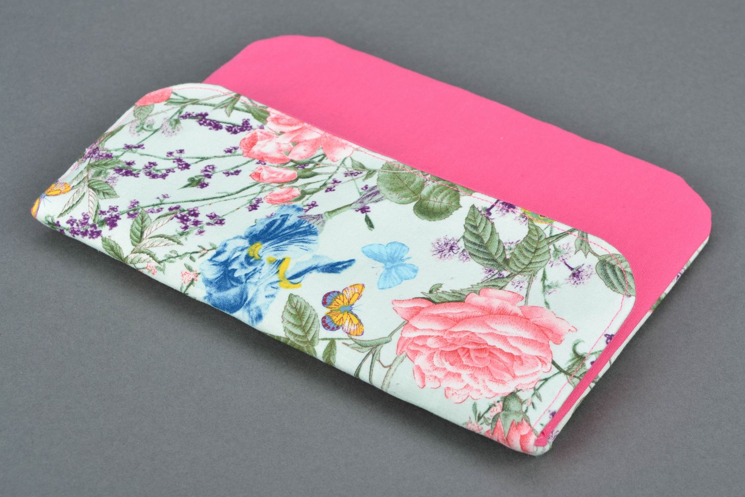 Handmade fabric clutch Roses and Butterflies photo 2