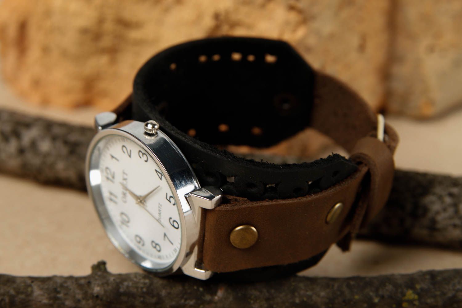 Pulsera de reloj hecha a mano de cuero accesorio para hombre regalo original  foto 1