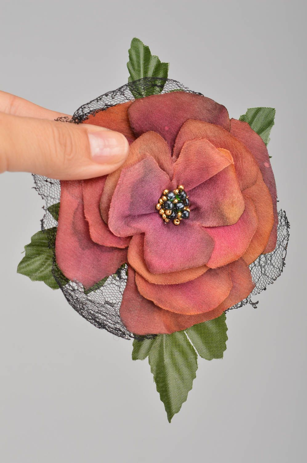 Beautiful handmade fabric flower brooch textile floristry accessories for girls photo 2
