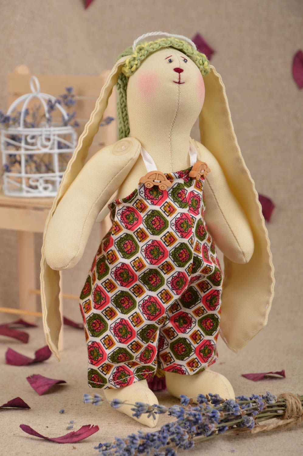 Handmade Stofftier Hase aus Baumwolle Geschenk für Kinder und Erwachsene  foto 1