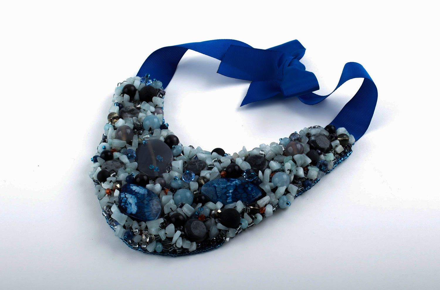 Handmade Perlen Schmuck Damen Collier Geschenk für Frauen massiv Achat und Lava foto 4