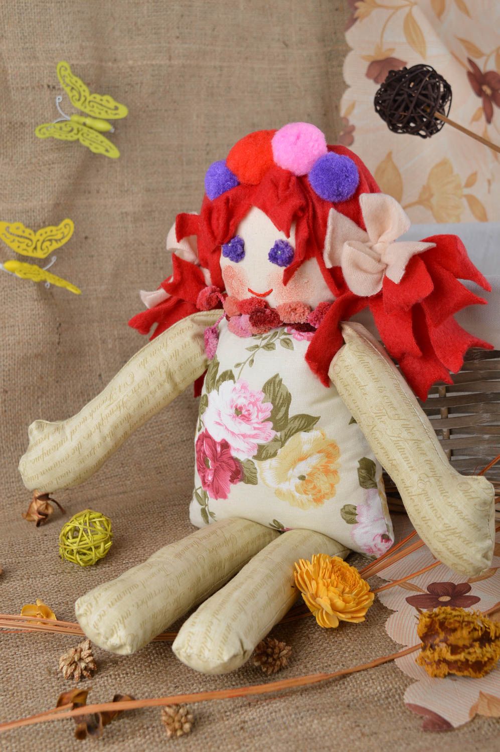 Handmade textile doll designer soft toy unusual beautiful home decor toy photo 1