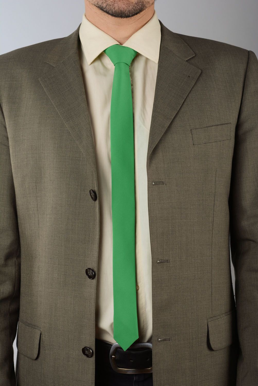 Cravate en gabardine verte faite main photo 1