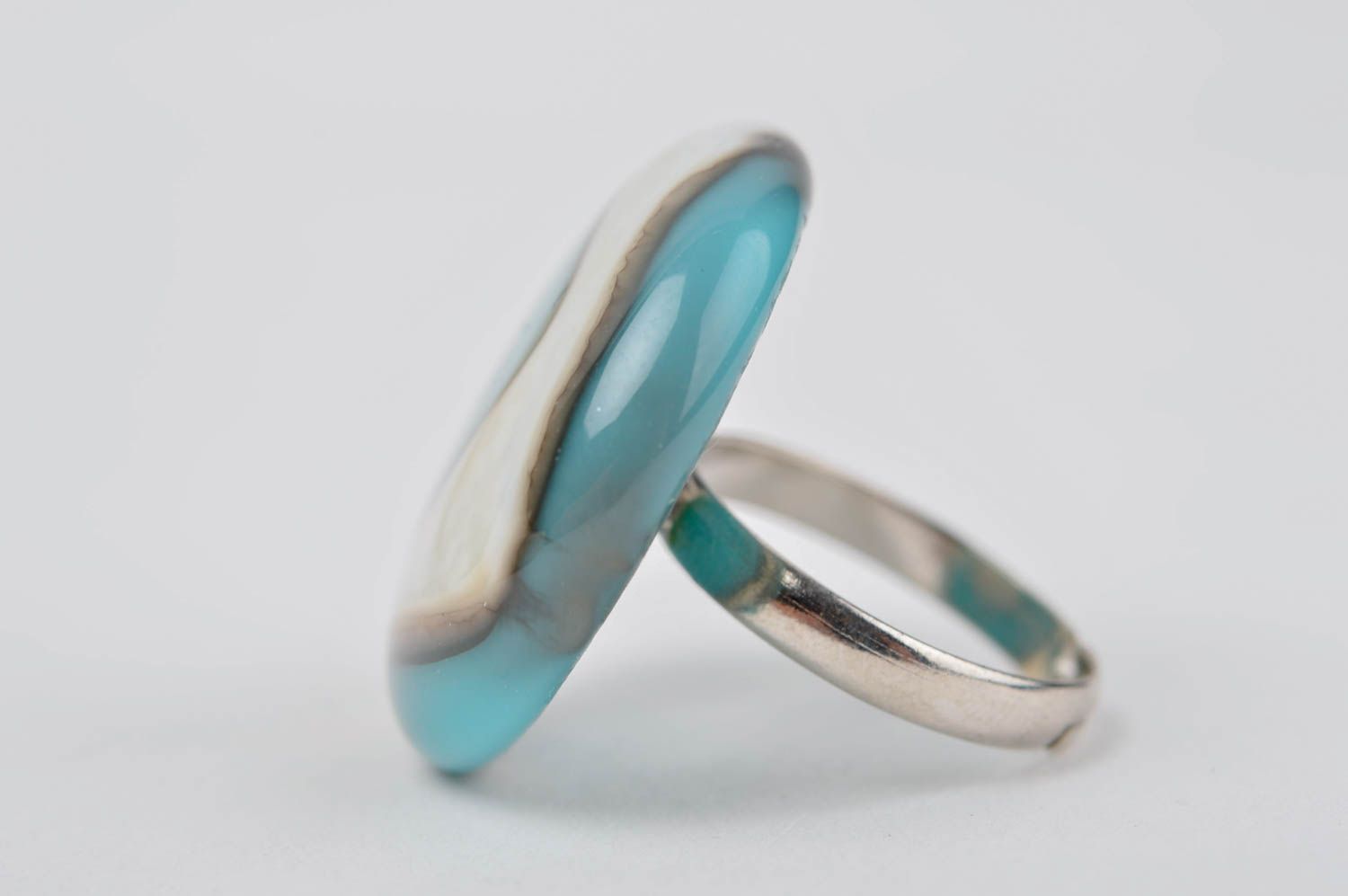 Handmade Glas Ring schön Damen Modeschmuck Accessoire für Frauen blau Lampwork foto 2