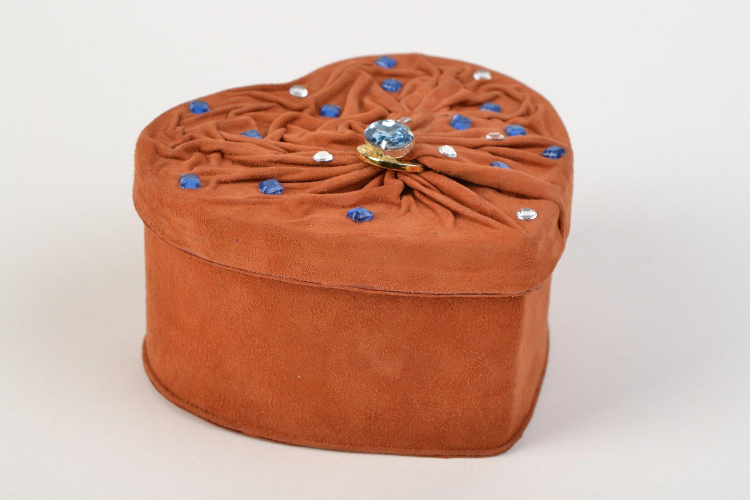 Boîte à bijoux décorée de cuir naturel sous forme de cœur faite main cadeau photo 3