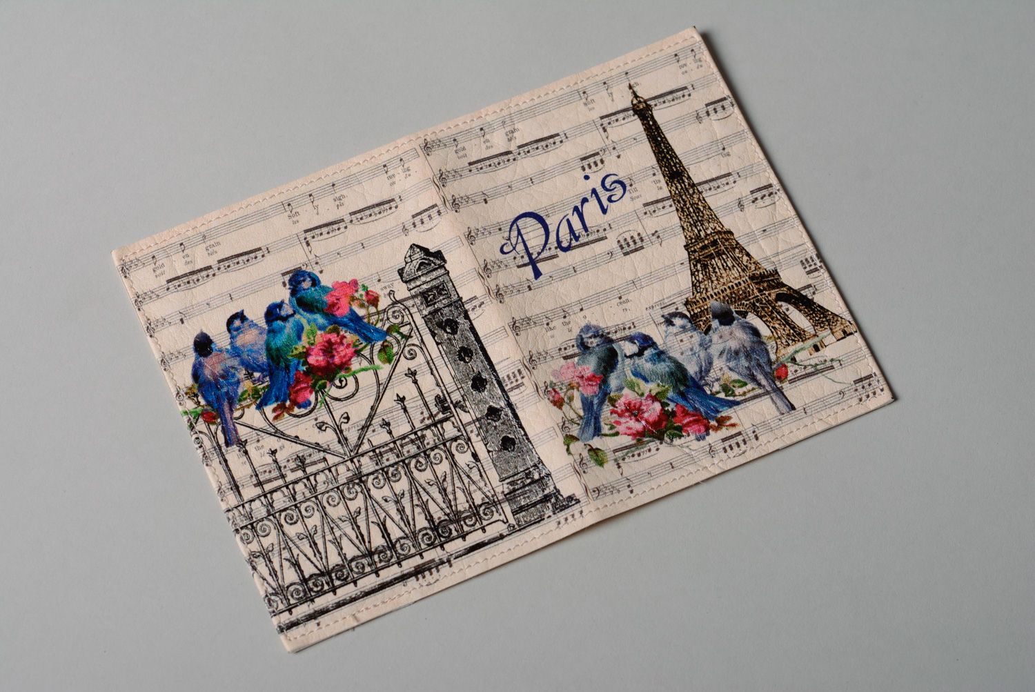 Handmade leather cover for passport with print Paris photo 2