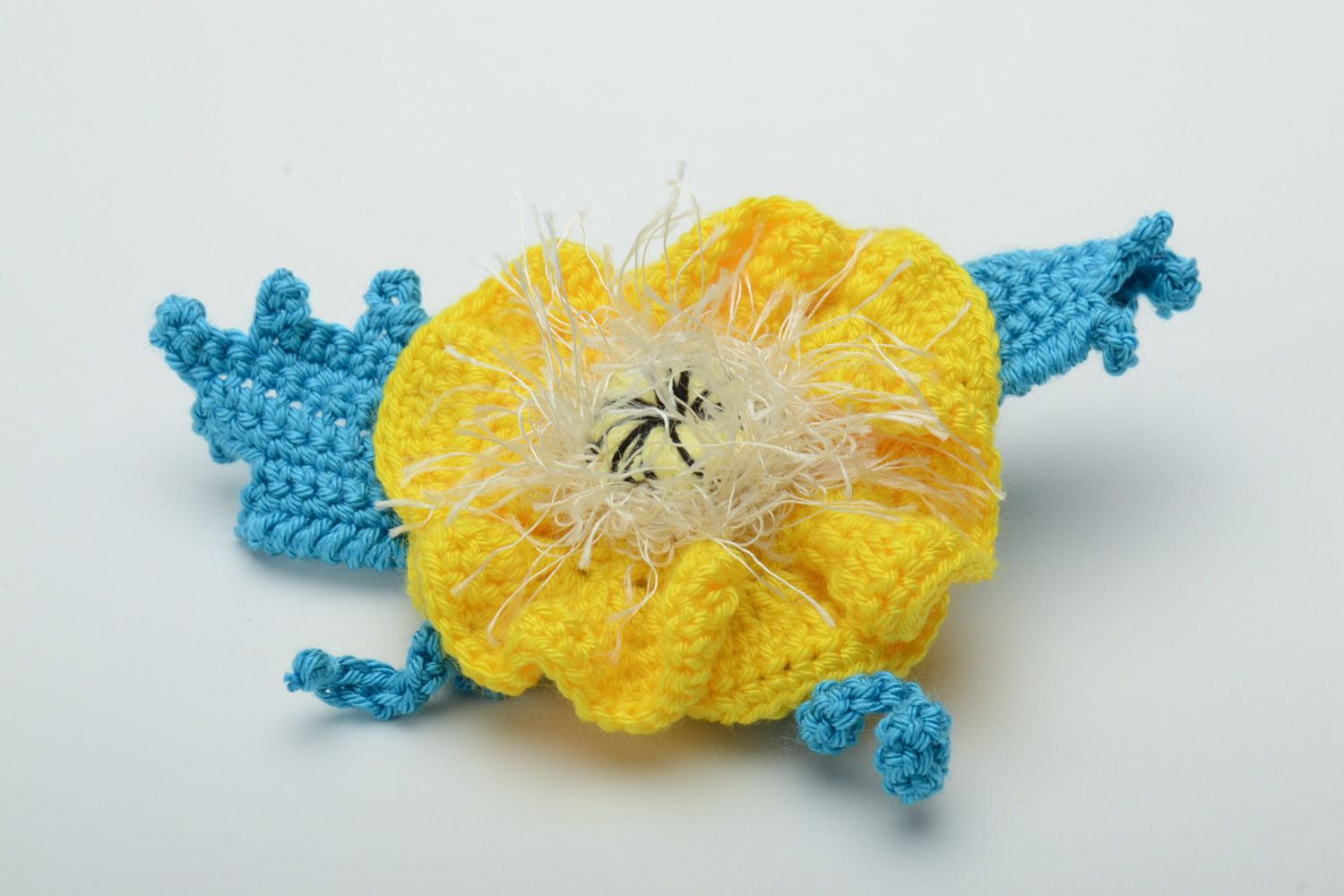Élastique à cheveux fleur jaune tricoté au crochet fait main pour femme photo 5
