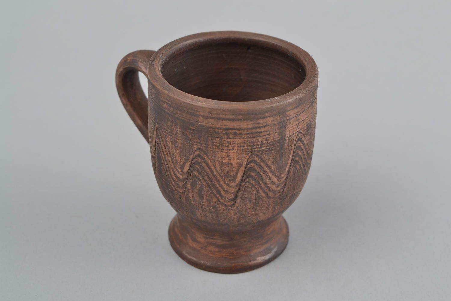 5 oz clay brown ceramic drinking cup on stand with handle and rustic style photo 3