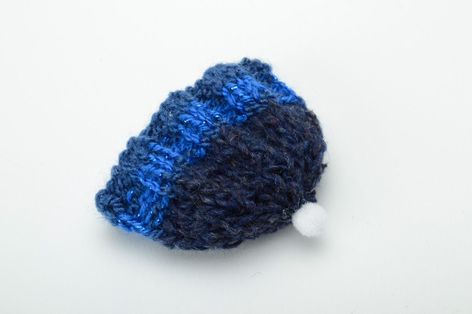 Knitted dark blue hat for a baby toy. Two inches in diameter photo 3