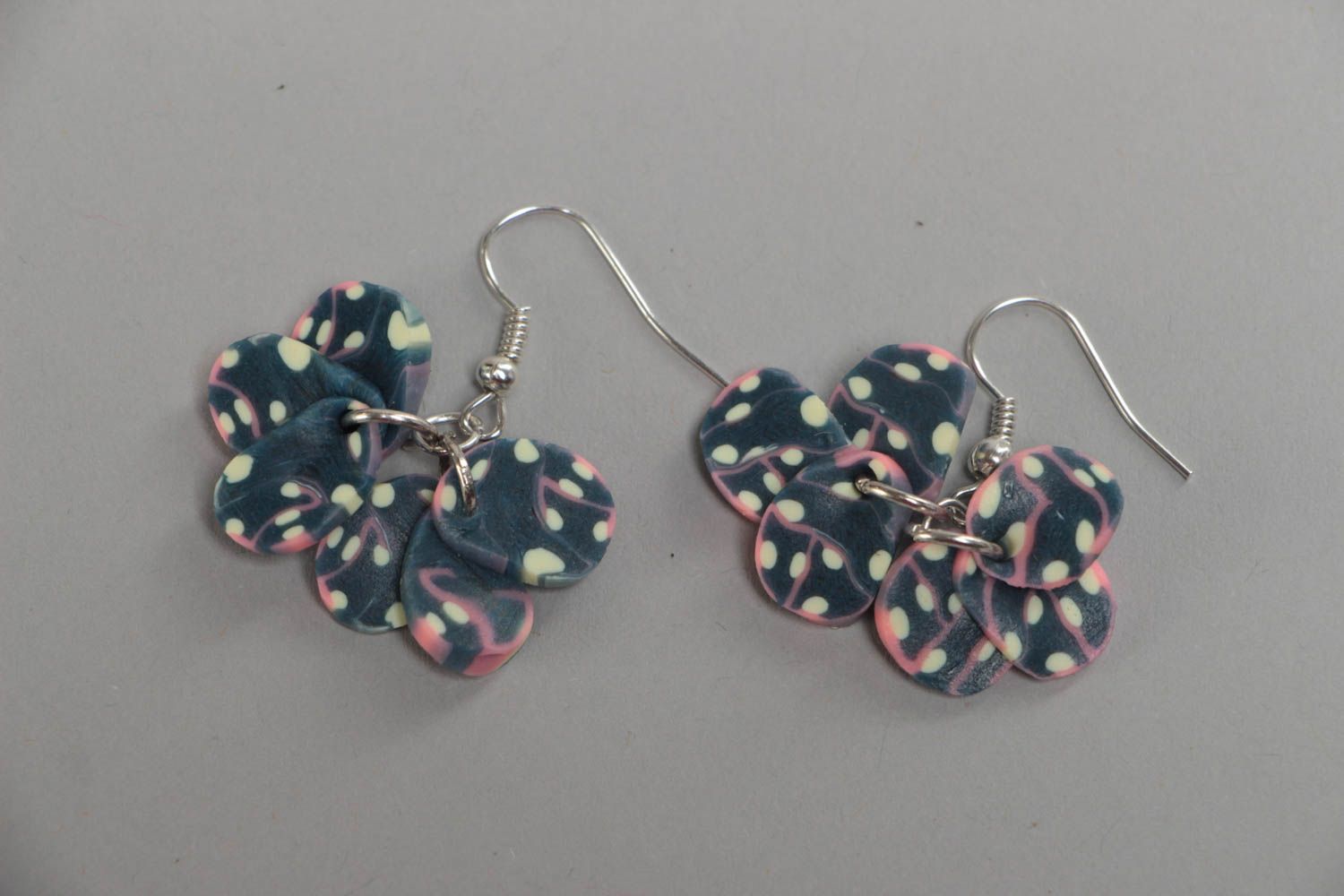 Long handmade earrings made of polymer clay in the form of abstract elements photo 2