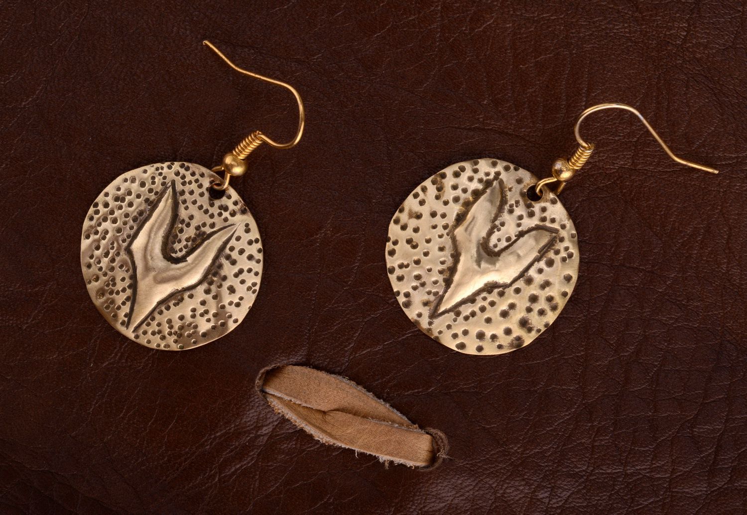 Brass earrings Wolf photo 1