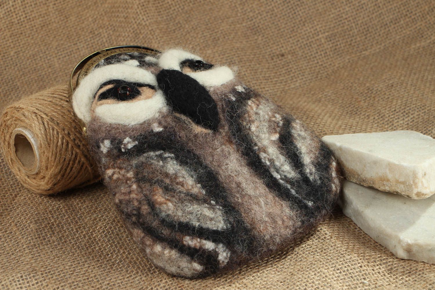 Felted wool pouch in the shape of owl photo 5