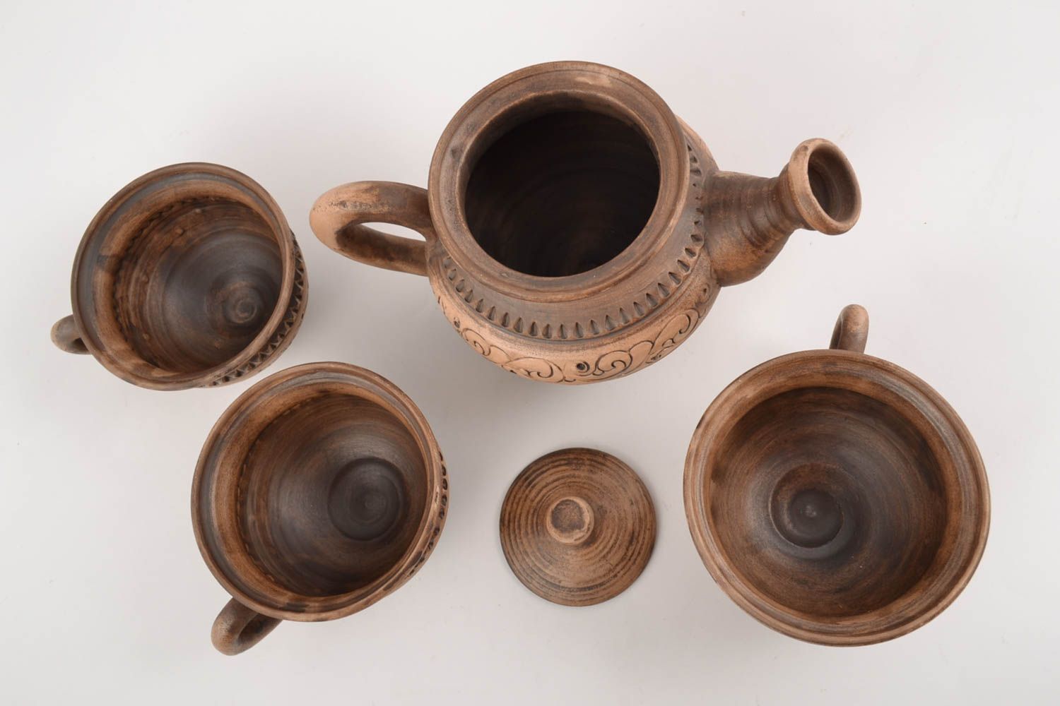 16 oz ceramic teapot with three 8 oz ceramic cups photo 4