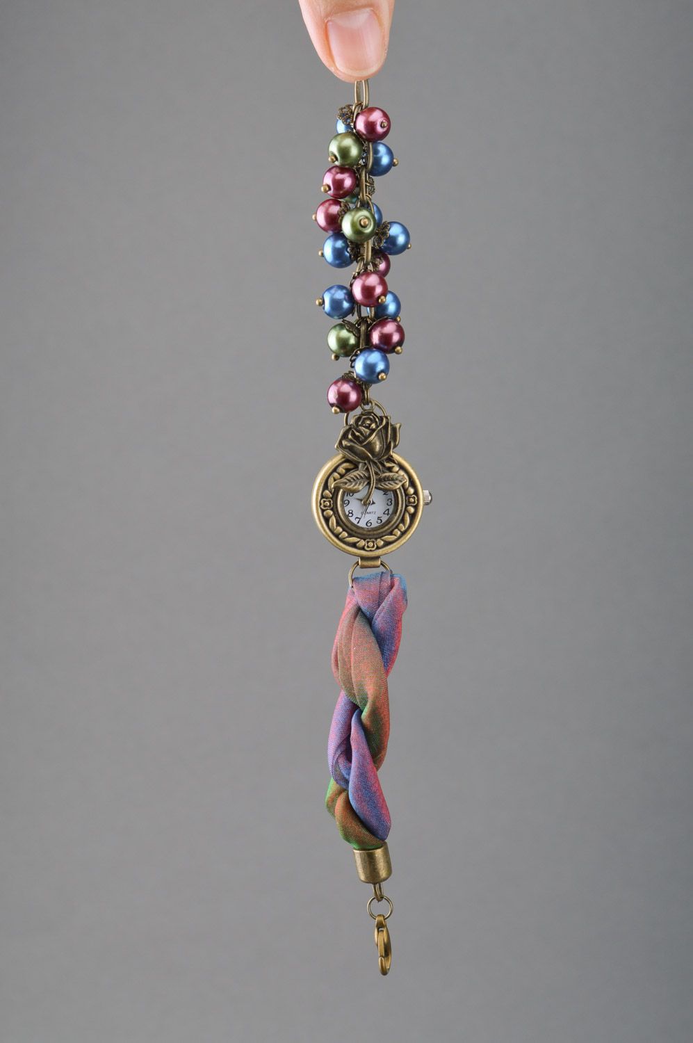 Montre fantaisie pour femme avec perles multicolores originale ronde faite main photo 3