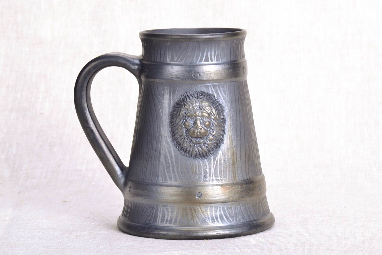Handcrafted clay beer mug Lion photo 2