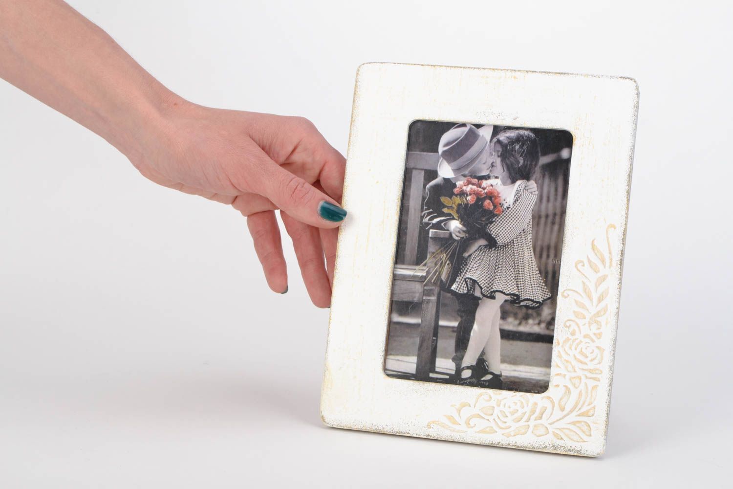 Beautiful unusual handmade photo frame with relief pattern of light color 1015  photo 2