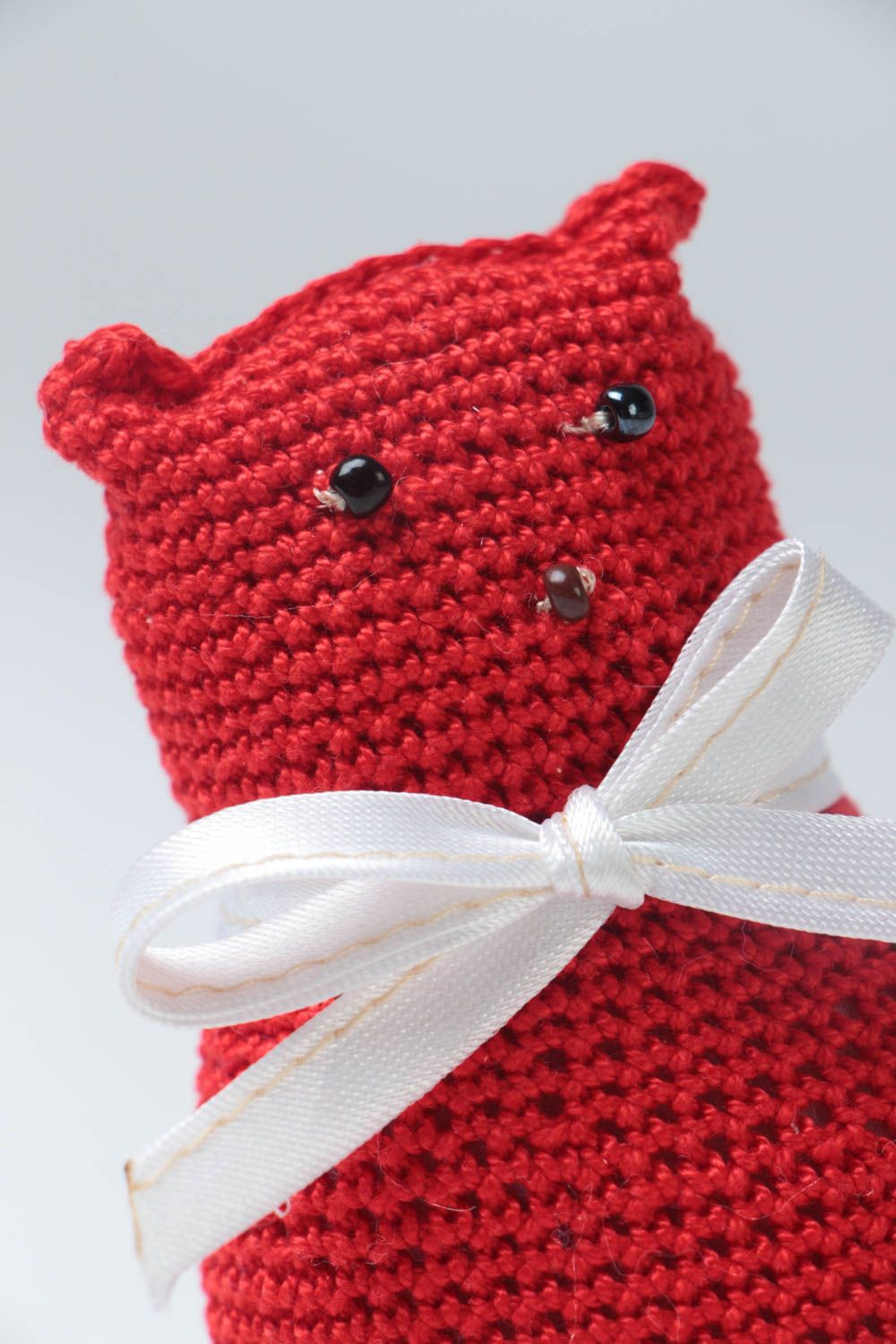 Peluche chat rouge Jouet pour enfant fait main Décoration chambre au crochet photo 3