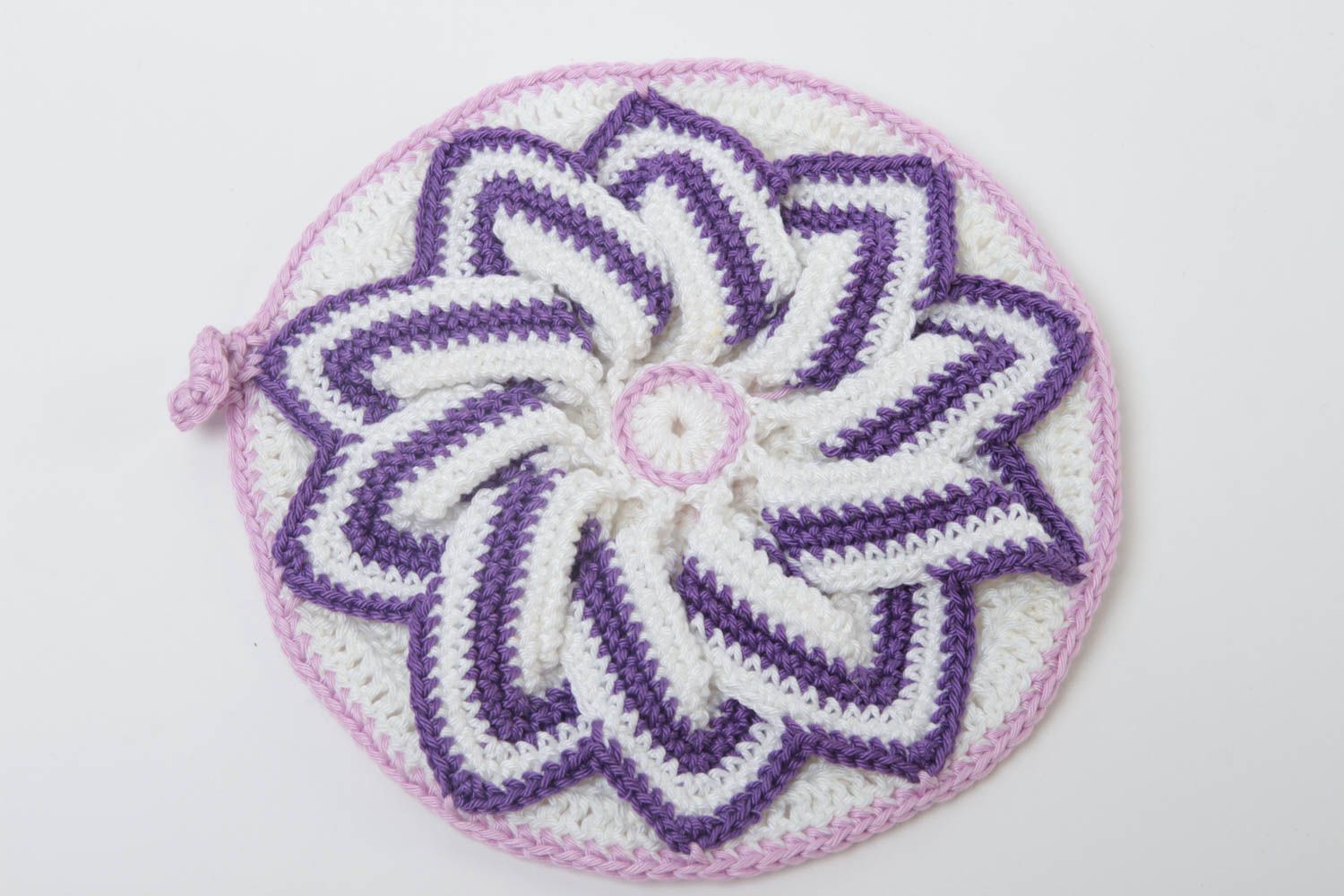 Handmade Topflappen gehäkelt Küchen Textilien Haus Deko violette Blume foto 2