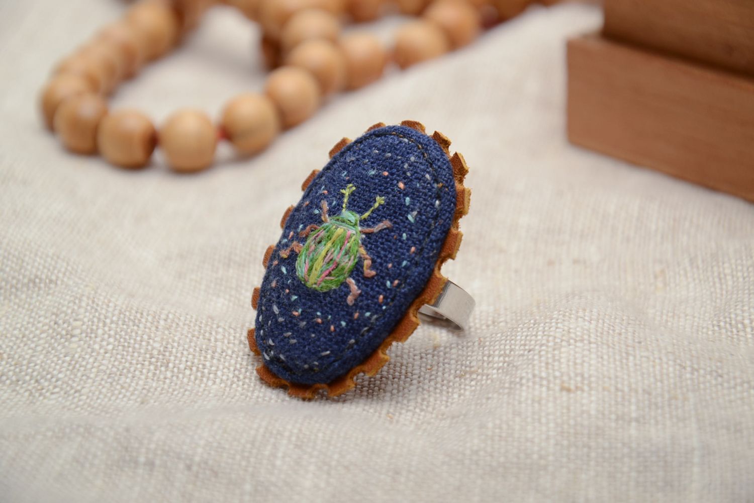 Handmade embroidered ring Beetle photo 1