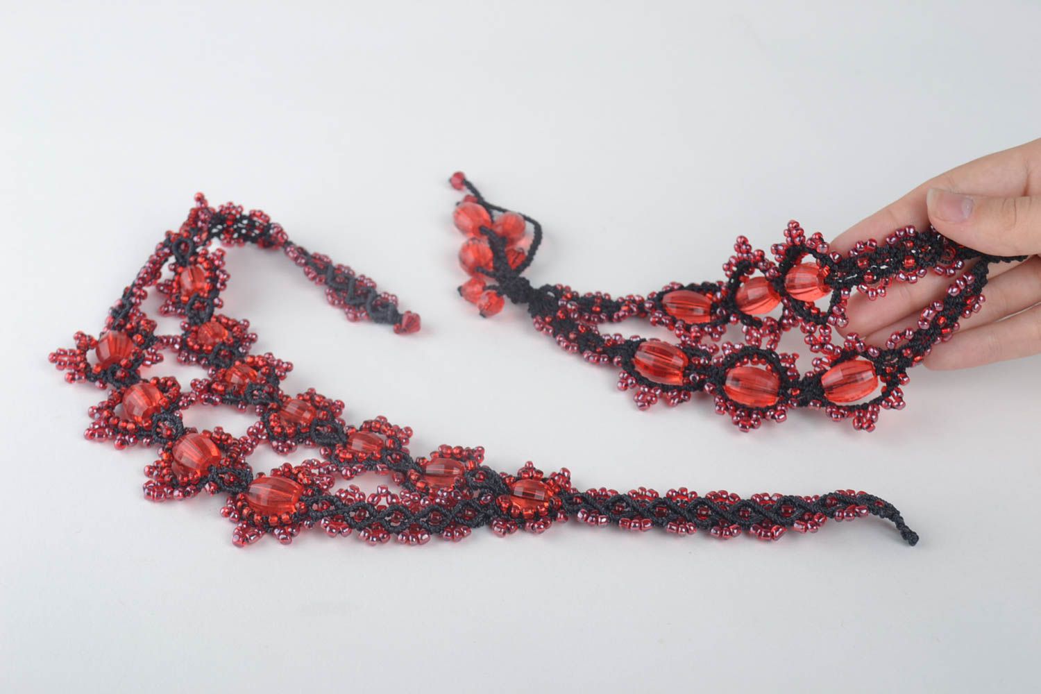 Handmade collar necklace macrame jewelry beaded bracelet woven accessories photo 5