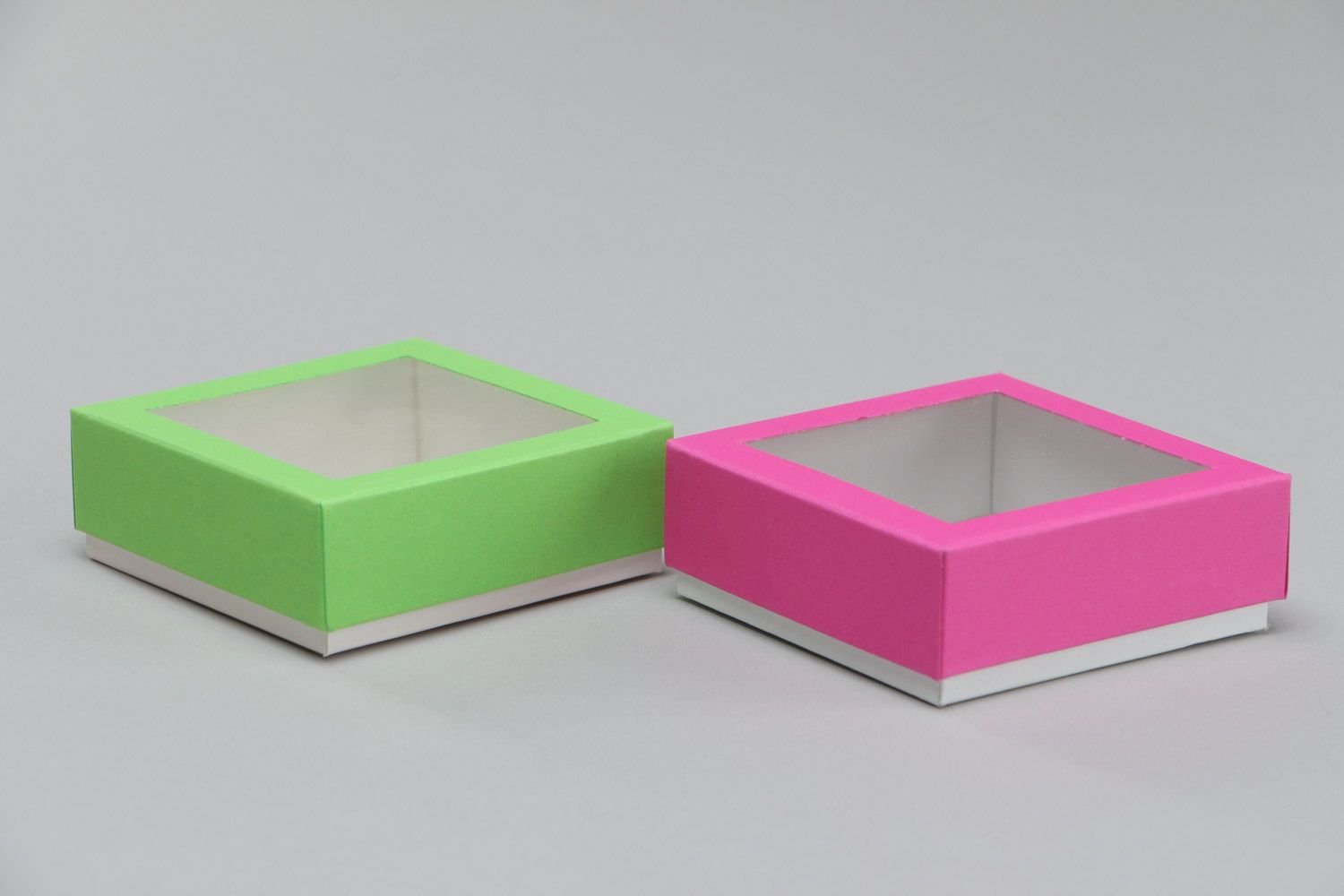 Petites boîtes pour cadeaux en carton PVC rose verte 2 pièces faites main photo 2