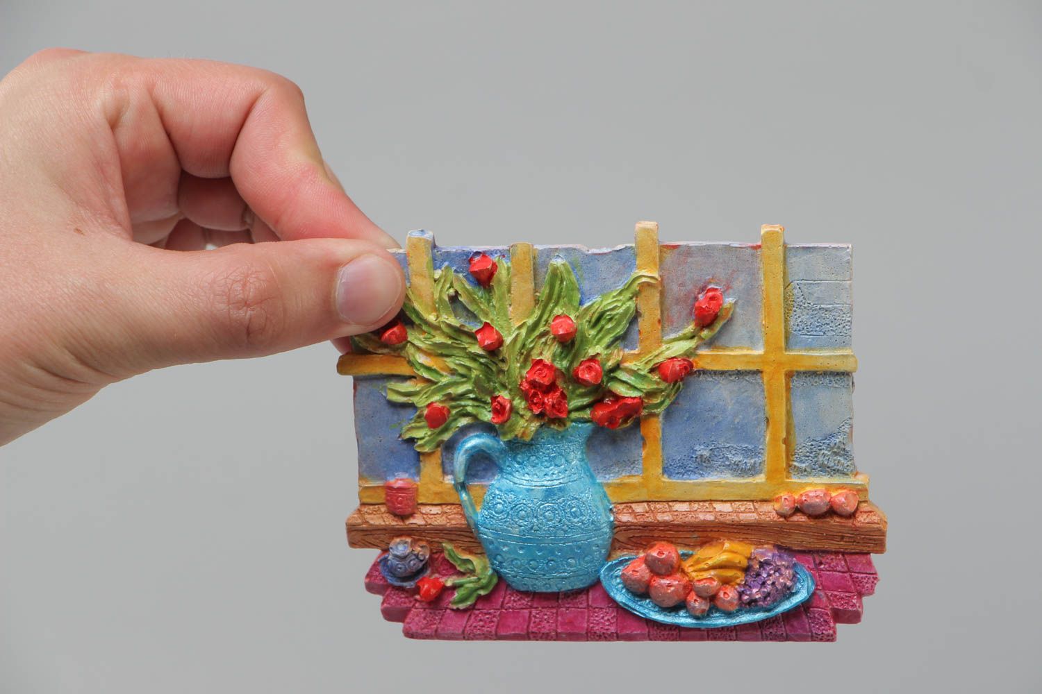 Handmade gypsum fridge magnet with colorful picture bright stylish kitchen decor  photo 5