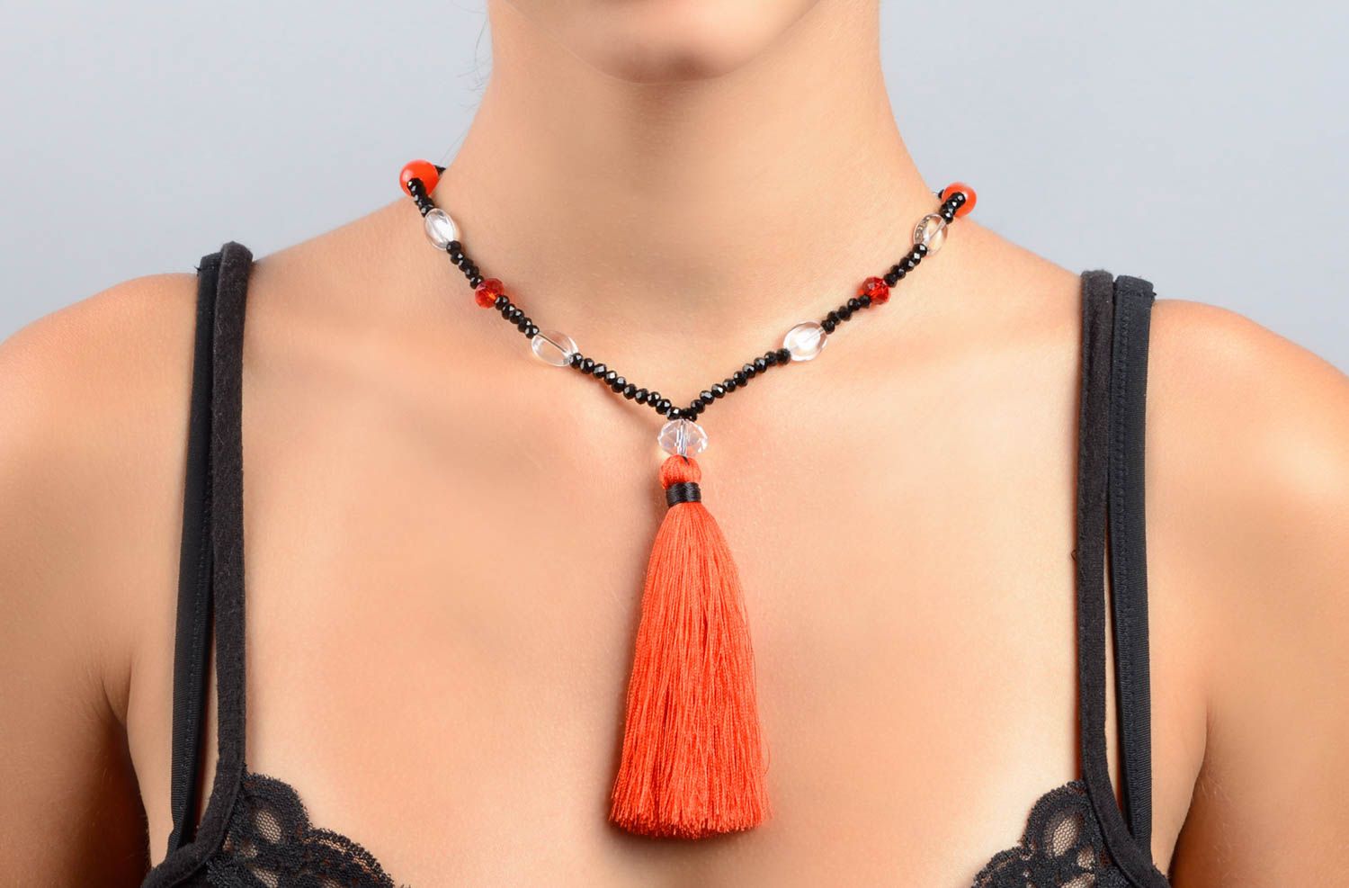 Handmade sautoir unusual beaded necklace beautiful elegant jewelry gift photo 5